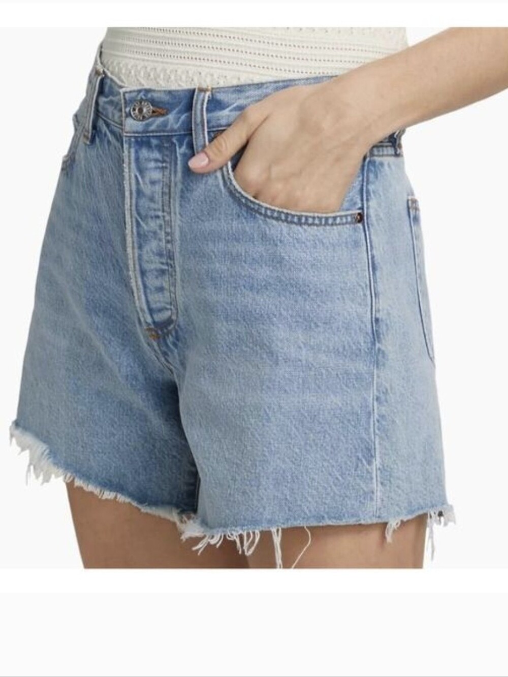 Paige Archie Denim Frayed Hem Shorts, Sz 26